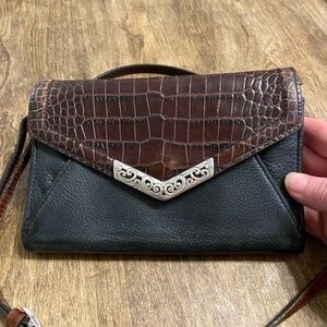 Brighton Leather Crossbody Bag- crocodile trim and silver detail